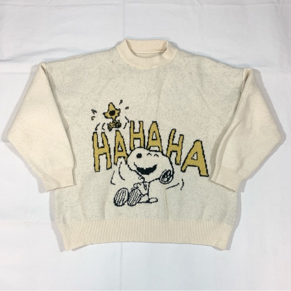 Peanuts Snoopy Woodstock Laughing HAHAHA Womens M/L Thermal Sweater Crewneck L/S - Picture 6 of 12